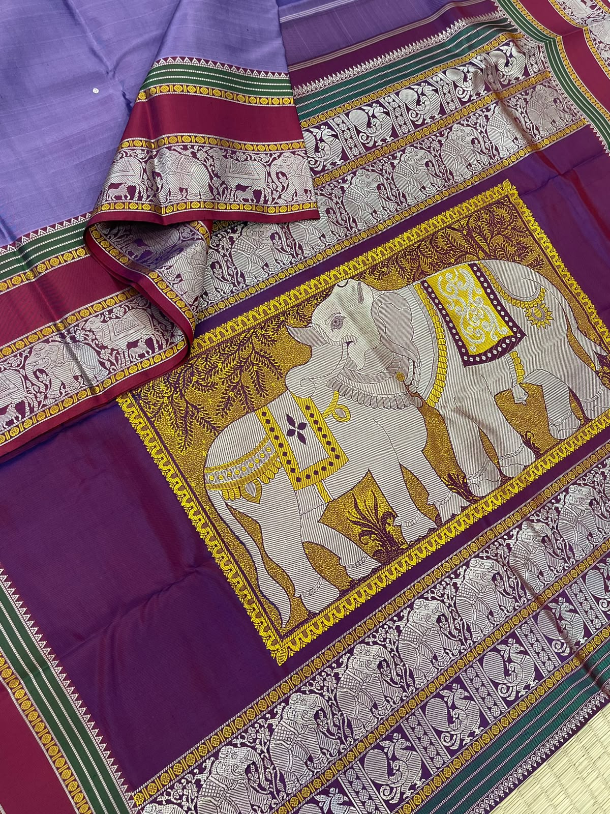Pure Kanjivarams | zero zari | Rishaba kunjaram| lavender X marron  | Handwoven luxury x 4 ply master weave | NKV35