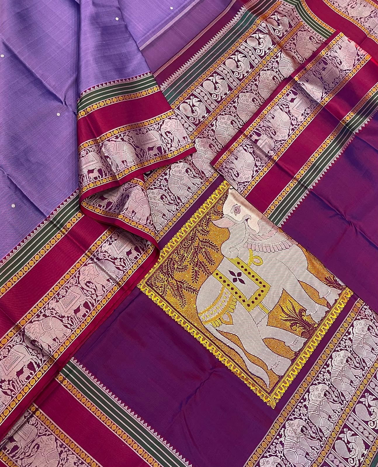 Pure Kanjivarams | zero zari | Rishaba kunjaram| lavender X marron  | Handwoven luxury x 4 ply master weave | NKV35