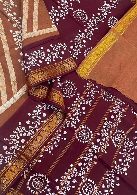 Madurai Sungudi soft cotton | rust x brown | rettaipet Zari border