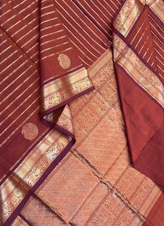 Kanchi Silk Cotton Sarees | luxury silk cotton | veldhari x pichwai x small border | pastel brown 🟤