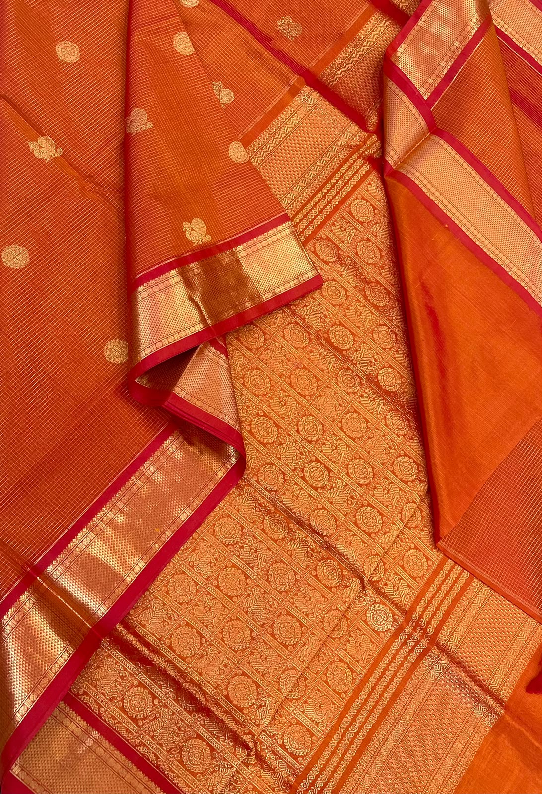 Kanchi Silk Cotton Sarees | luxury silk cotton | vairaoosi muthukattam x  orange 🧡 x gold| mayil X chakram | NKV37