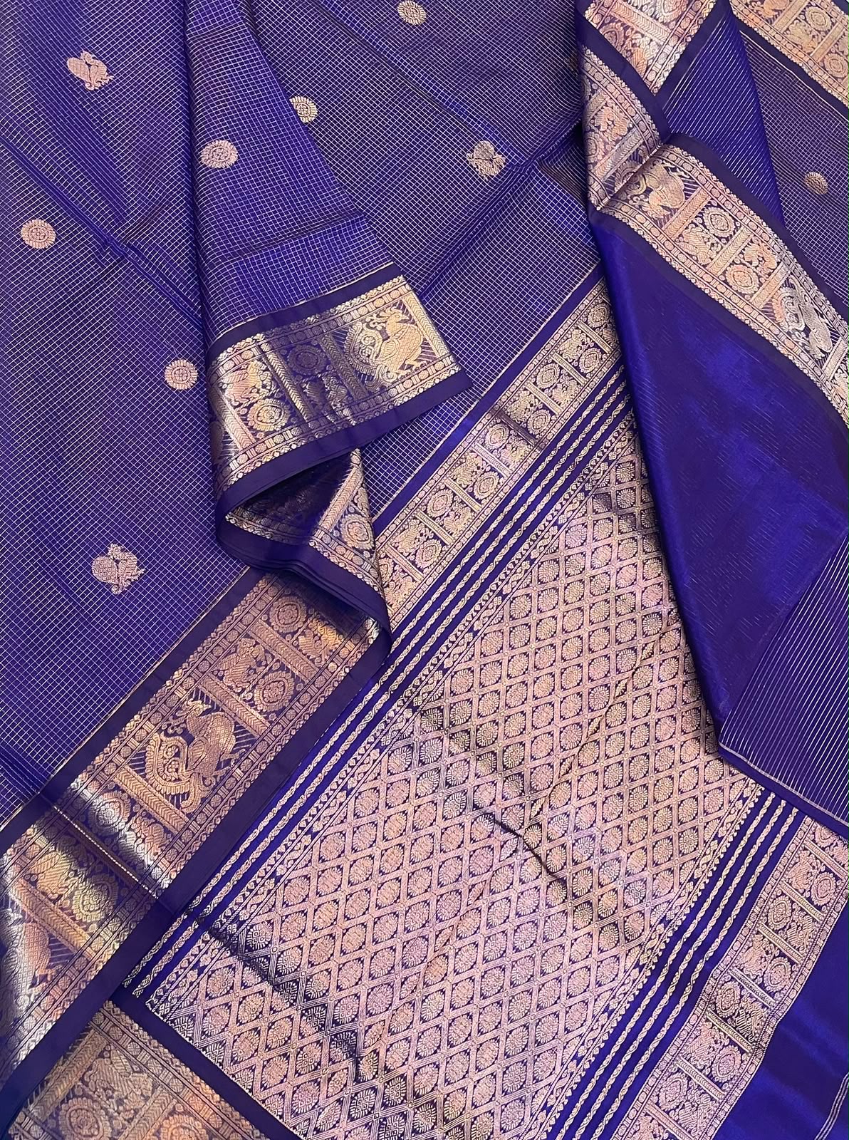Kanchi Silk Cotton Sarees | mayil zari border  x muthukattam x mayil chakram | royal blue
