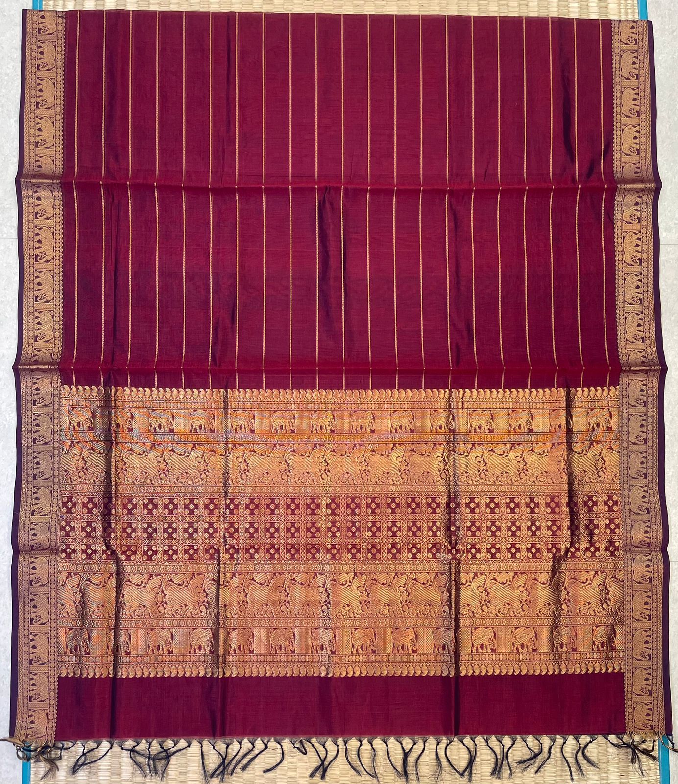 Kanchi Silk Cotton Sarees | neli zari veldhari X rich pallu | marron x gold
