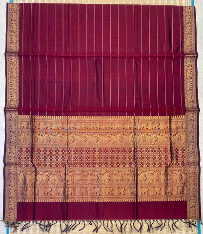 Kanchi Silk Cotton Sarees | neli zari veldhari X rich pallu | marron x gold