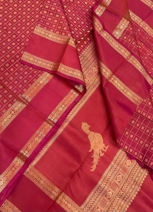Pure Kanjivarams | pink X gold | 1000 BUTTA X killi pallu