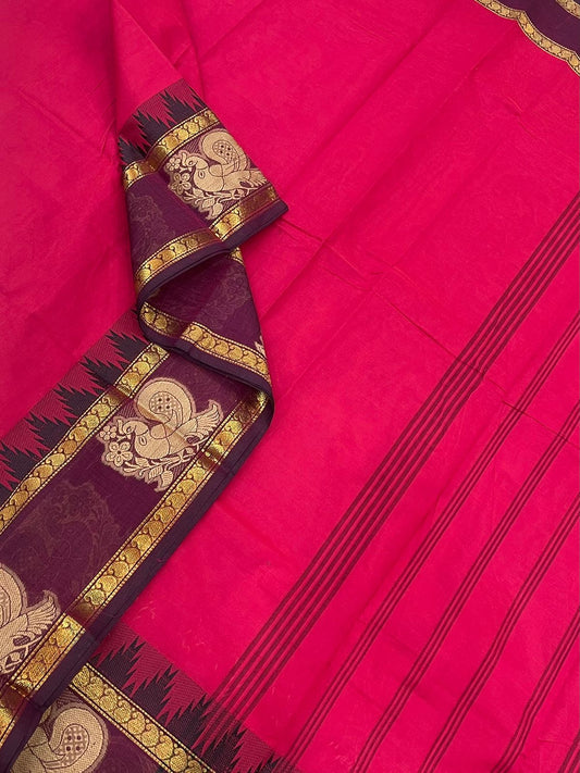 Kanchi soft cotton |mayil butta x Zari rettaipet border | red x burgandy