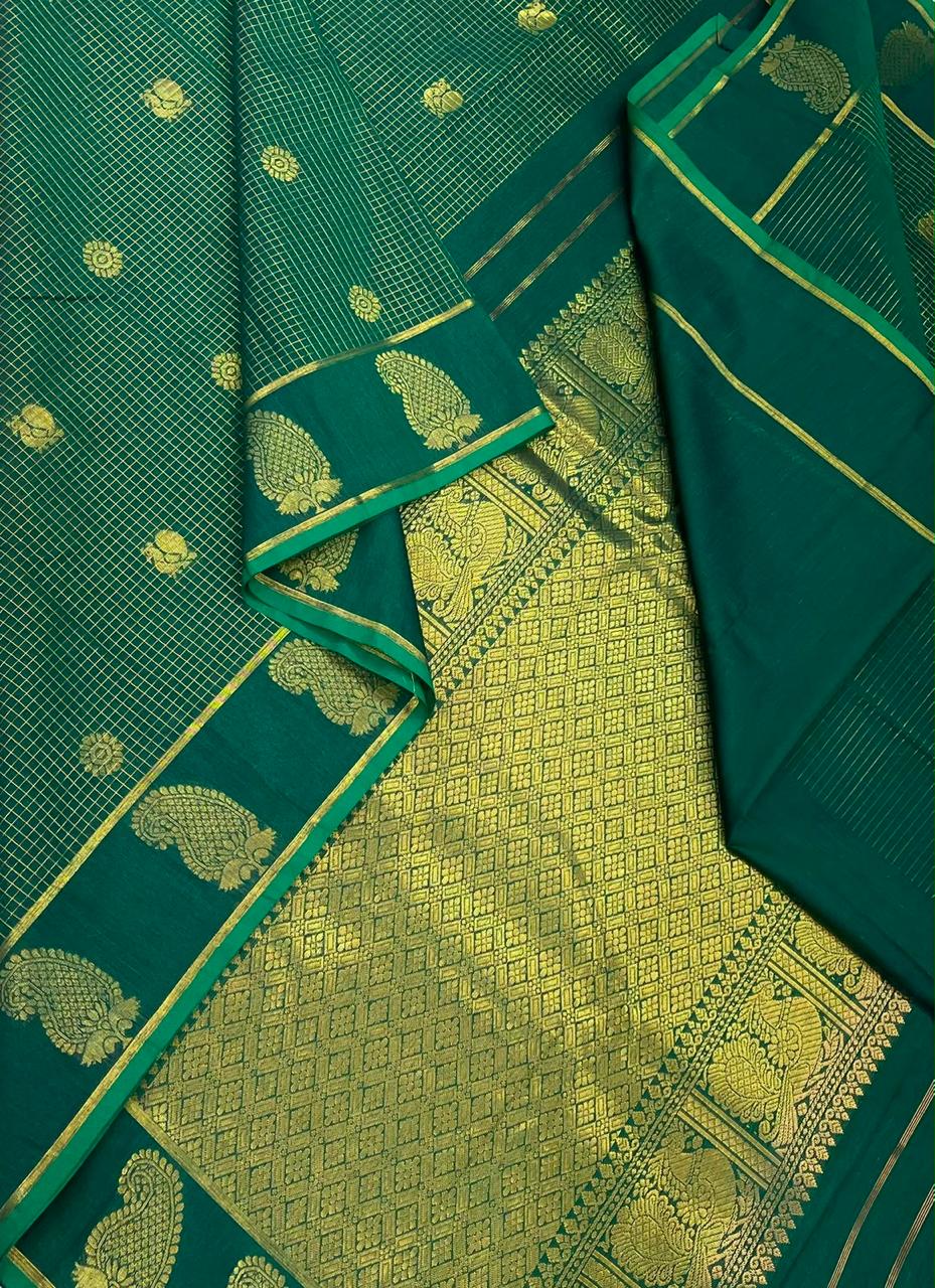Semi Silk soft Cotton Sarees | mango  border X  muthukattam x mayil chakram | green | NKV11