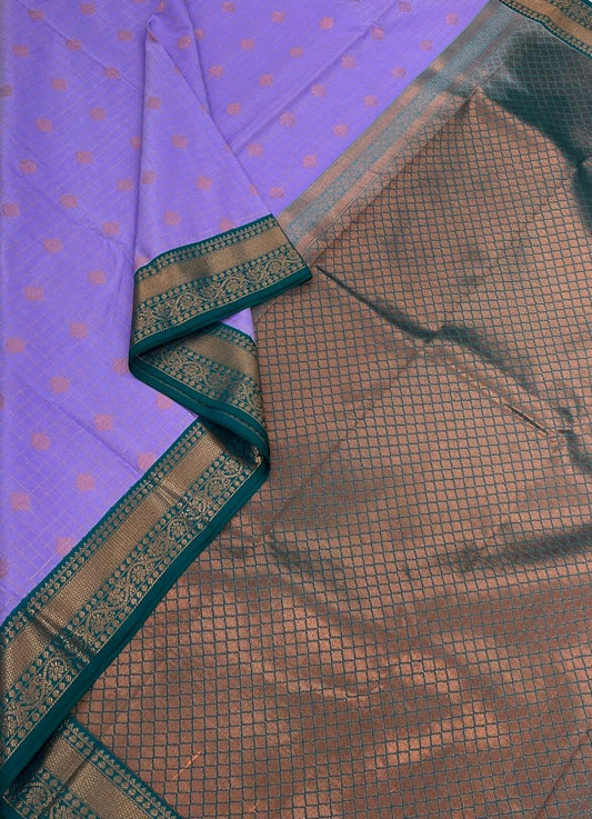 Vegan Silk Sarees Online | lavendar X cyan green | rich small border