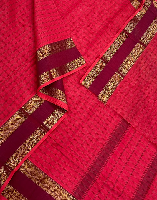 Kanchi soft cotton | kattam Zari rettaipet border | cherry red 🍒