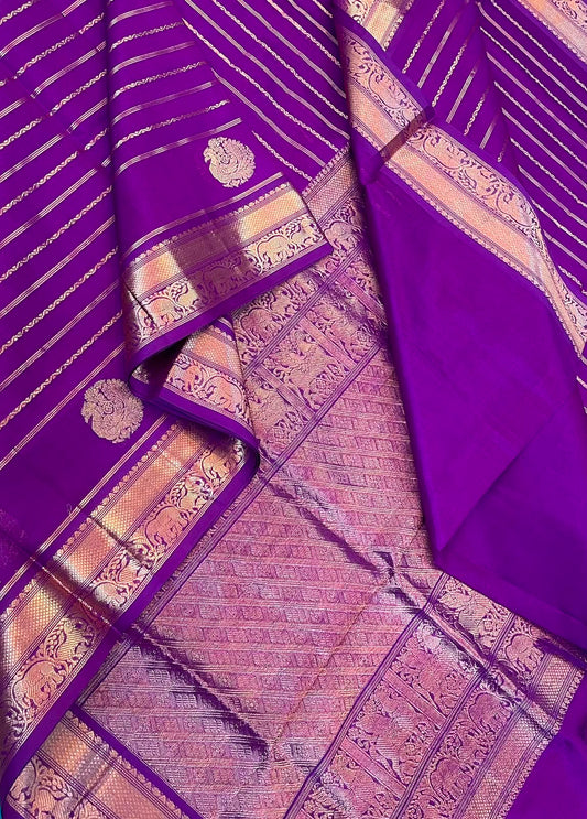 Kanchi Silk Cotton Sarees | luxury silk cotton | veldhari X Mayil x pichwai cow| electric violet NKV37