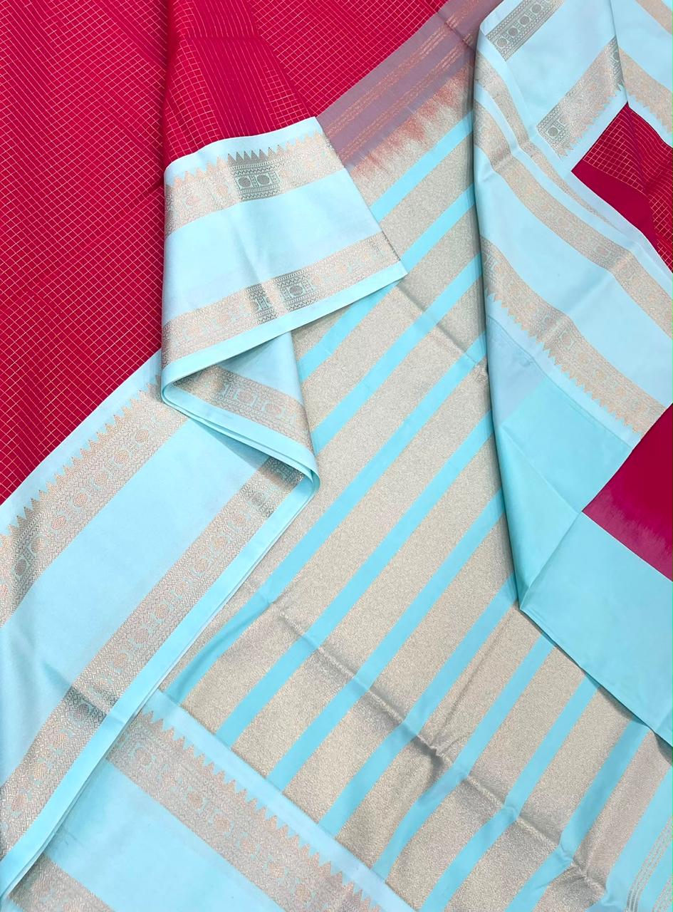 Vegan Silk Sarees Online | muthukattam x rettaipet| pink x skyblue