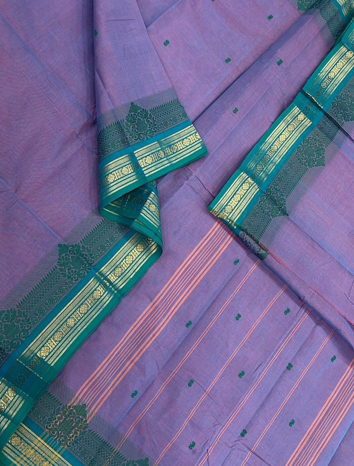Kanchi soft cotton |  lavender 🪻 x green |  tiny zari  border