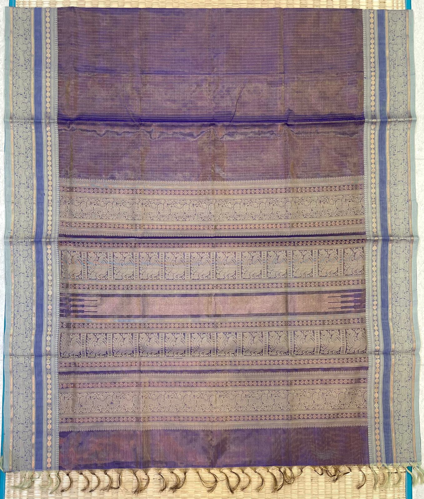 Kanchi tissue Silk Cotton Sarees | rettaipet zari woven border  x tissue body   | lavender 🪻 X blue