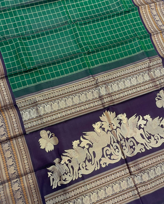 Pure Kanjivarams | zero zari | bottle green x brown | Handwoven luxury x 4 ply master weave | NKV35