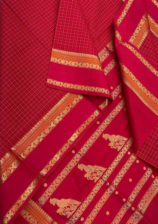 Kanchi Silk Cotton Sarees | 1000 butta X killi pallu |  red x gold