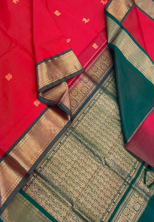 Kanchi Silk Cotton Sarees | silk cotton | VAIRAOOSI X rich border |  red X green| NKV37