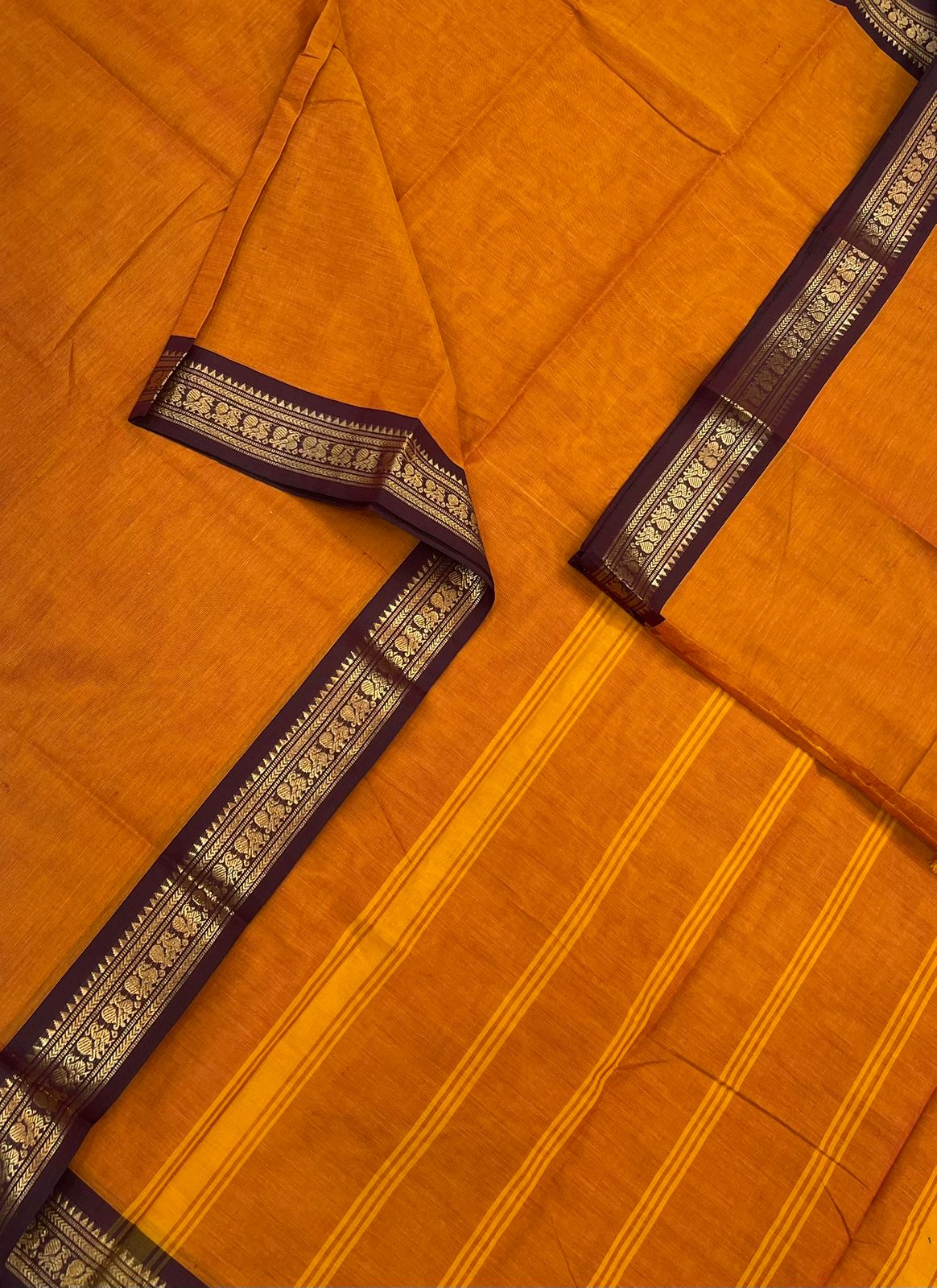 Kanchi soft cotton | Zari tiny border | orange X Aaraku