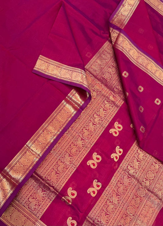 Kanchi Silk Cotton Sarees | luxury silk cotton | tiny meena border  X blouse meena motif   | glowing pink x gold