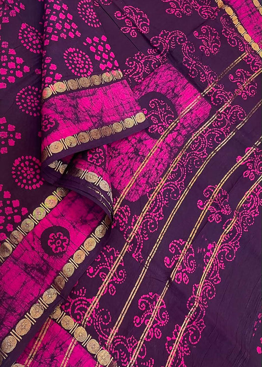 Madurai Sungudi soft cotton | marron x pink | rettaipet Zari border