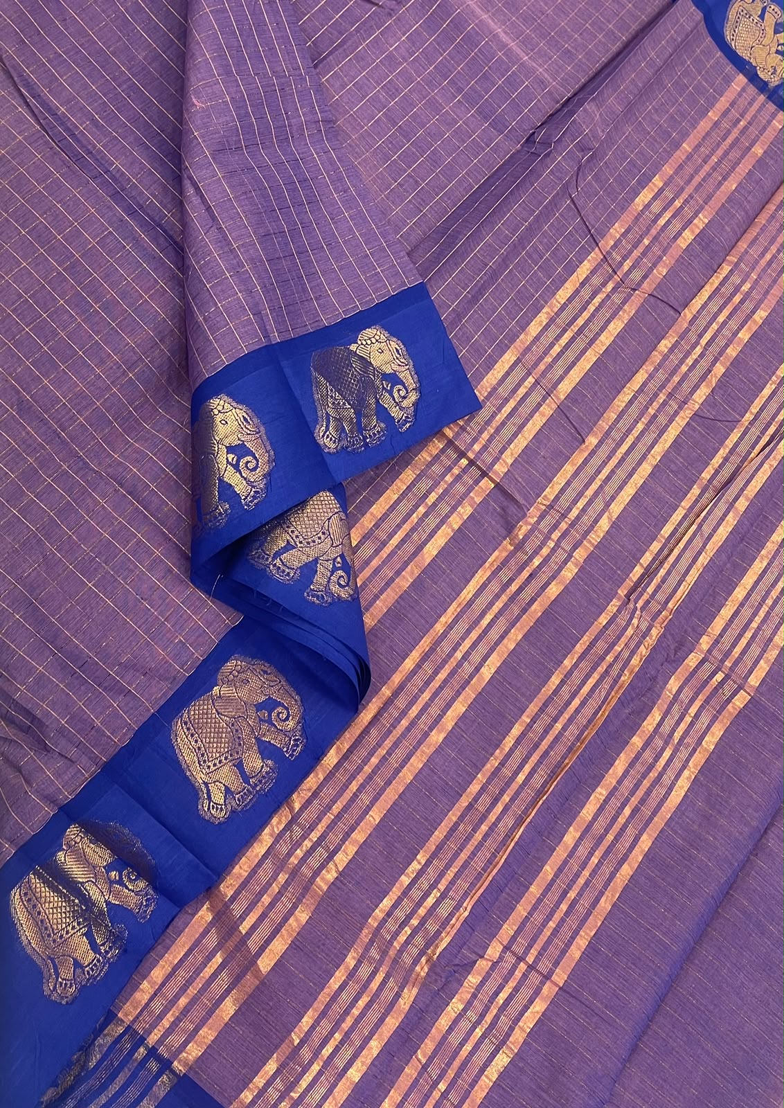 Kanchi soft cotton | lavender 🪻 x blue | zari yaanai border