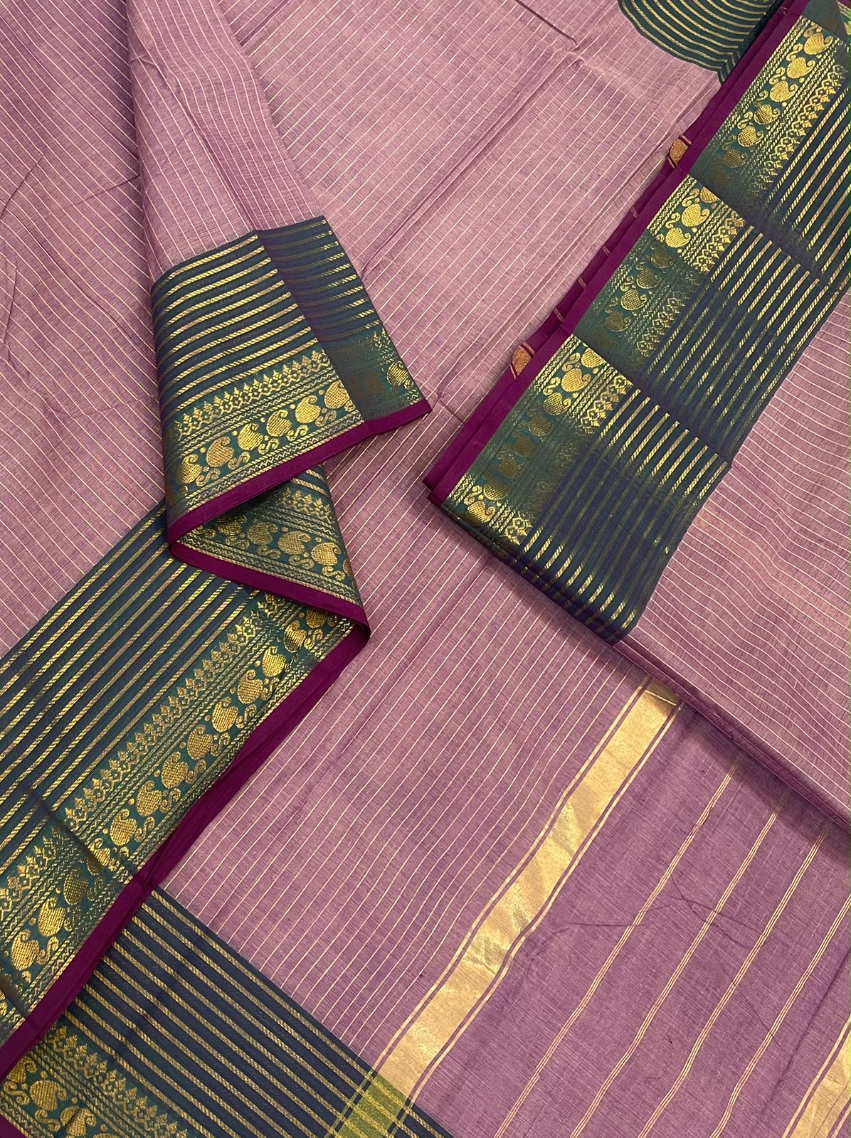 Kanchi soft cotton | pastel grape 🍇x green |  Zari border