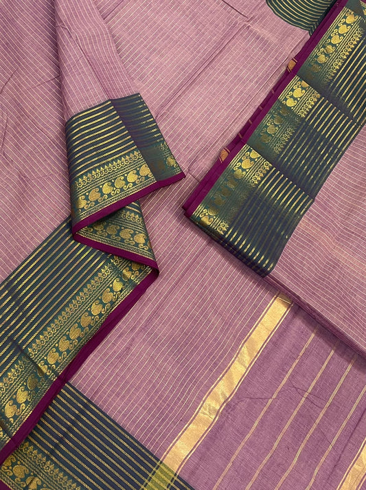 Kanchi soft cotton | pastel grape 🍇x green |  Zari border