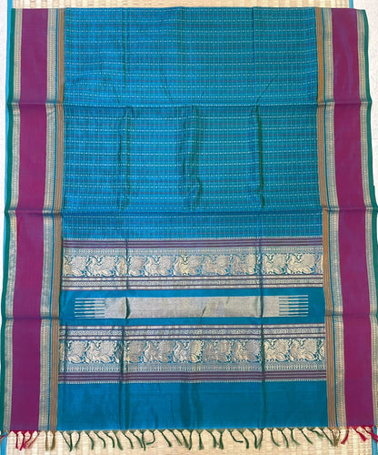 Kanchi Silk Cotton Sarees | 1000 kolam butta  X rich zari pallu X zari rettaipet border | sky blue X pink