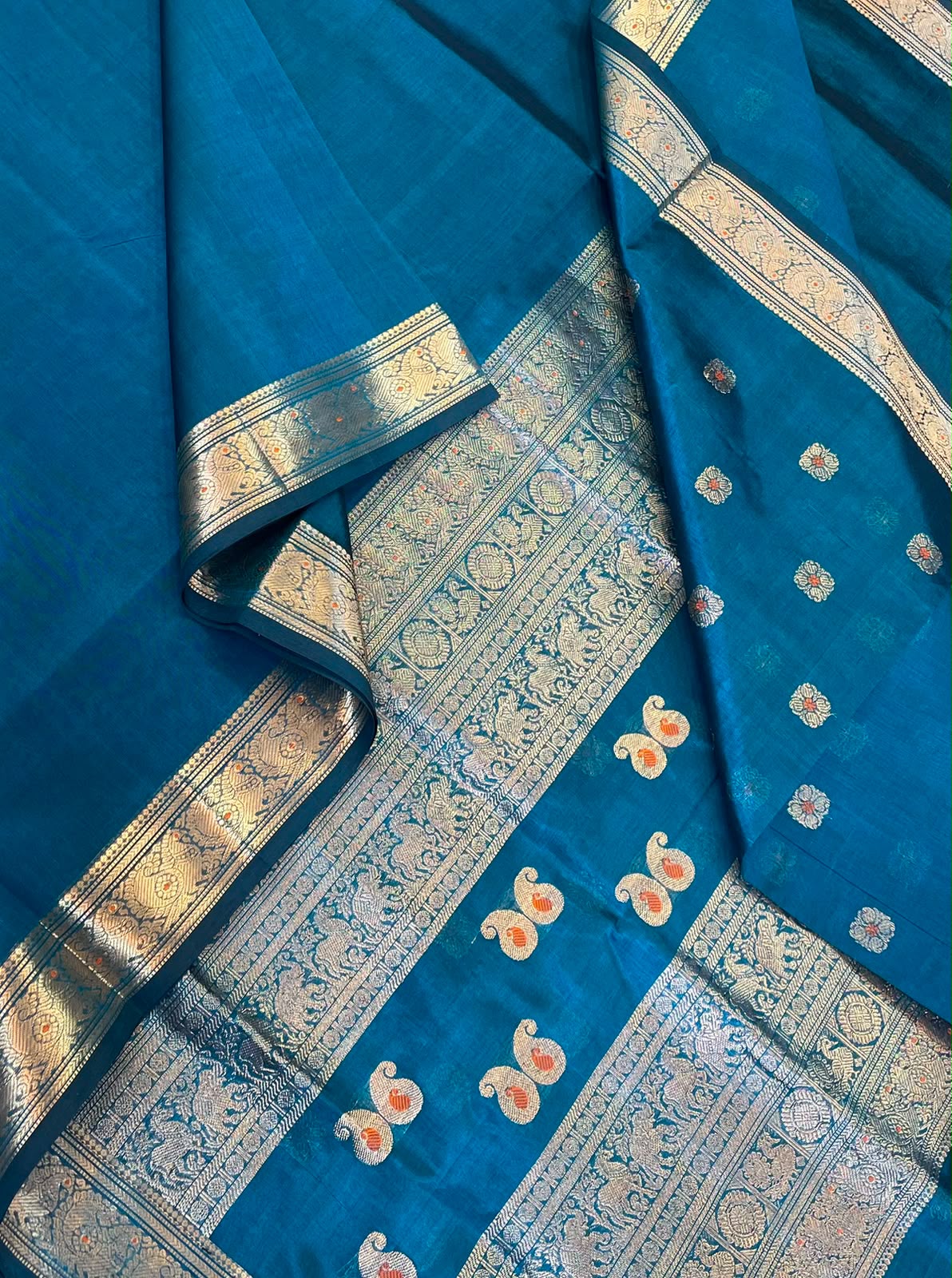 Kanchi Silk Cotton Sarees | luxury silk cotton | tiny meena border  X blouse meena motif   | cyan blue