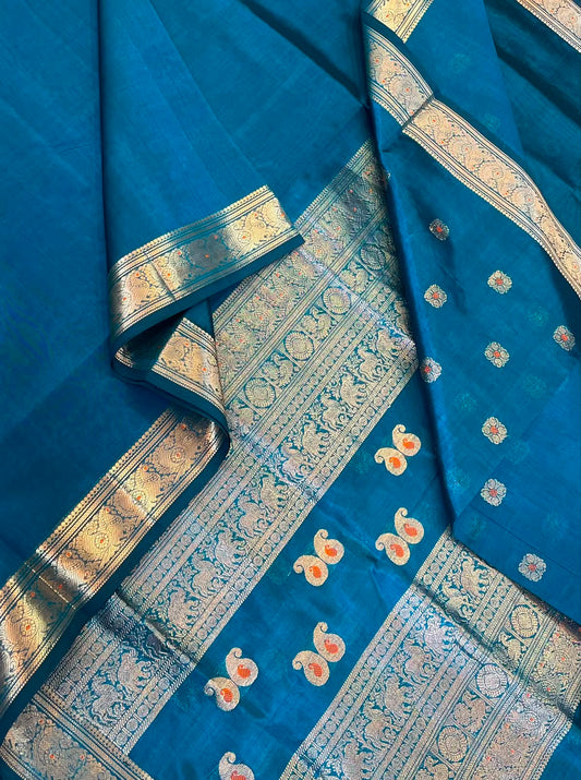 Kanchi Silk Cotton Sarees | luxury silk cotton | tiny meena border  X blouse meena motif   | cyan blue