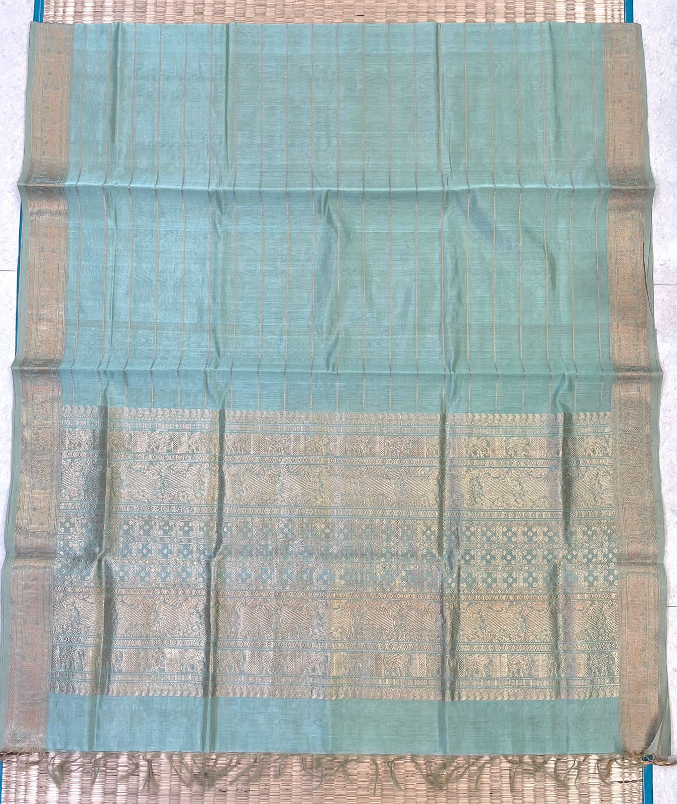 Kanchi Silk Cotton Sarees | neli zari veldhari X rich pallu | pastel blue x gold