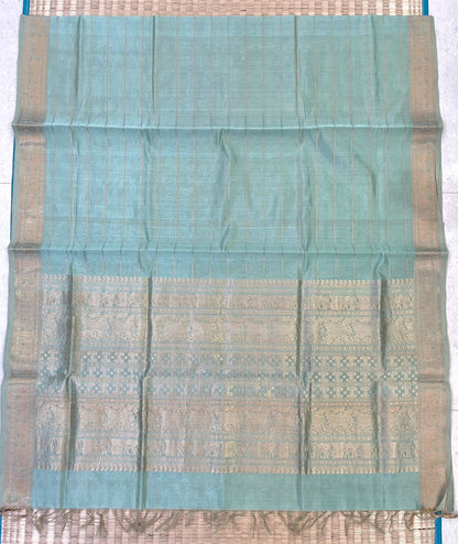 Kanchi Silk Cotton Sarees | neli zari veldhari X rich pallu | pastel blue x gold