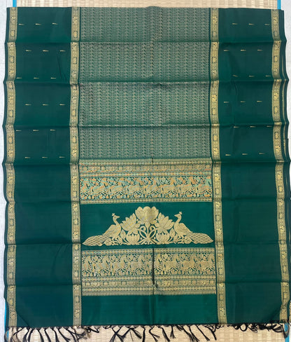 Traditional Kanchipuram Silk Sarees  | zero zari & minimal Zari | varisaipet Xmuppagam | geeen | Handwoven luxury x 4 ply master weave | NKV35