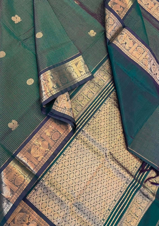 Kanchi Silk Cotton Sarees | mayil zari border  x muthukattam x mayil chakram | green