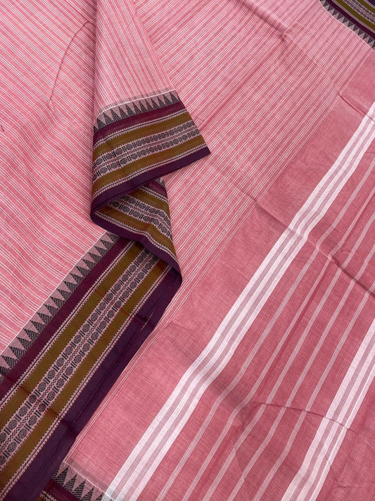 Kanchi soft cotton x chettinad style | pink x dark jamun | thread temple border