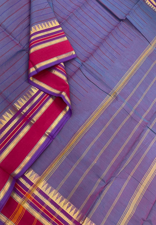 Kanchi soft cotton |thread woven veldhari | violet x cherry pink