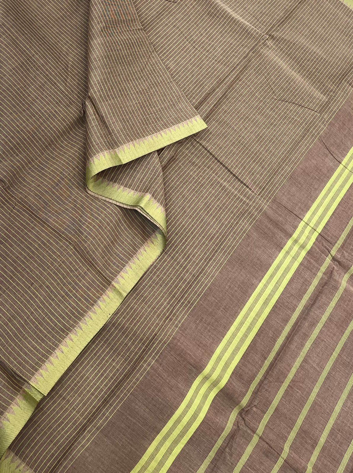Kanchi soft cotton |tiny temple  x  tiny thread border | kattam lines x brown x green