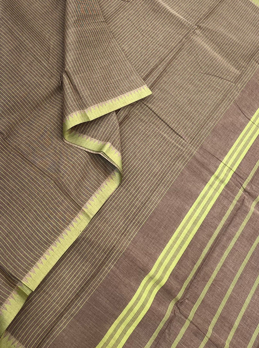 Kanchi soft cotton |tiny temple  x  tiny thread border | kattam lines x brown x green