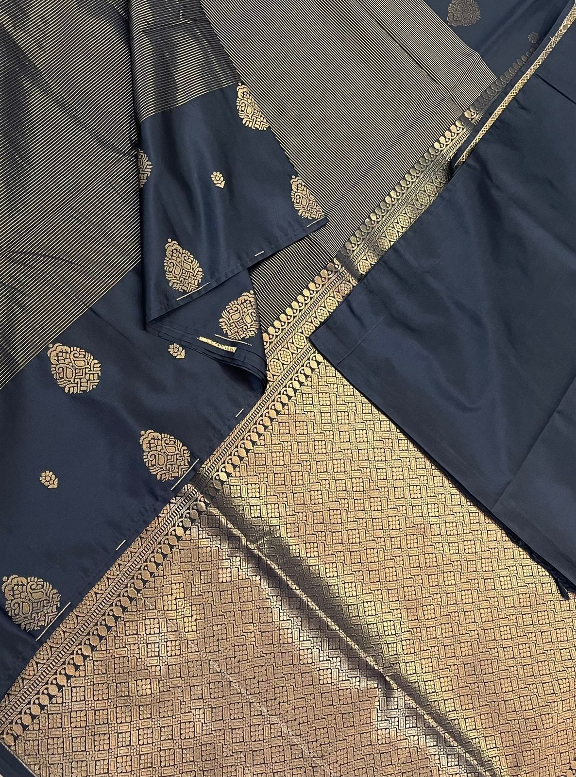 Vegan Silk Sarees Online | vairaoosi motif X rich motif border  | black X gold