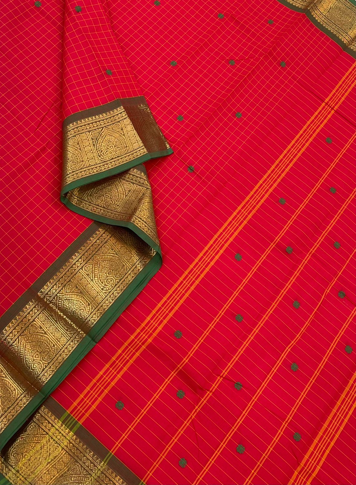 Kanchi soft cotton |zari border  X kattam| red x green